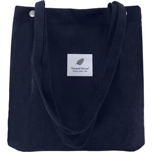 Women Navy Blue Imported Corduroy Small Canvas Shoulder Handy Tote Bag